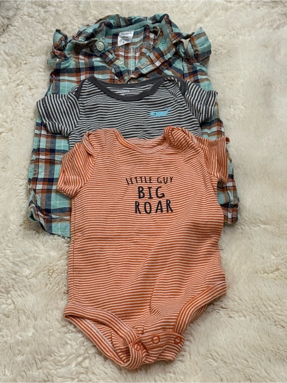 Carter's Orange Stripe One-Piece Bodysuit with 'Big Roar' Print